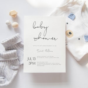 Modern Calligraphy Baby Shower Invitation template, Elegant Baby Shower Invite, Instant Download, Modern Minimalist Baby Shower, oh baby 120