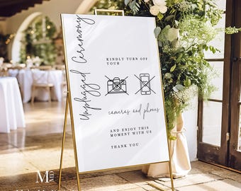 Modern Unplugged Ceremony Wedding Sign , ceremony template Sign, Printable no cameras and phones sign,  Editable unplugged Sign 111