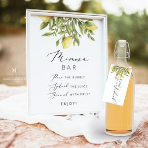 Panneau jaune citron mimosa imprimable, panneau moderne de bar à champagne citron jaune Panneau de mariage jaune agrumes, bar à champagne, panneaux imprimables d'été 122