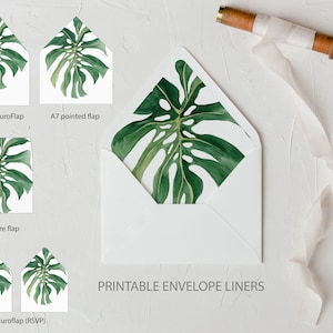 Monstera Blatt Vorlage DIY tropischer Umschlag Liner Palmenblatt Hochzeit Strandhochzeit Umschlag Liner Printable Hochzeitsumschlag 126