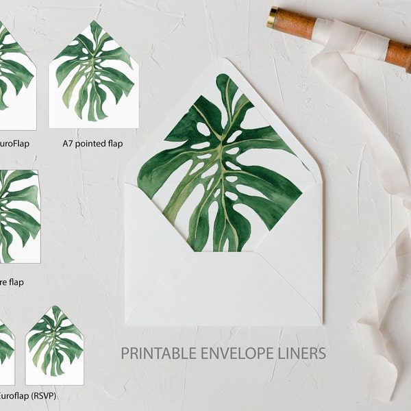 Monstera Leaf Liner Template DIY Tropical Envelope Liner Palm leaf Wedding beach wedding Envelope Liner Printable Wedding Envelope 126