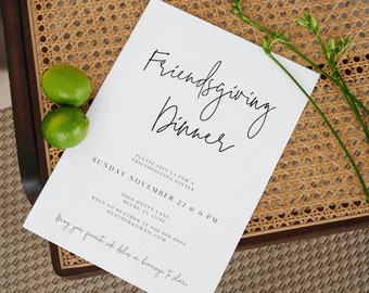 Modern Calligraphy Friendsgiving Dinner Invitation, Simple Modern Thanksgiving Invitation, Calligraphy Friendsgiving Dinner Potluck 111