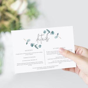 Cartão de detalhes do Eucalyptus Greenery, cartão de detalhes do casamento, cartão de informações do casamento, download instantâneo 113