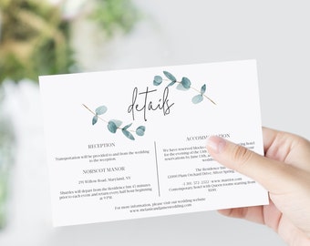 Kaart met details van eucalyptusgroen, kaart met details bruiloft, kaart met trouwinformatie, instant download 113