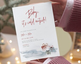 Baby it's cold outside Christmas Baby Shower Invitation | blue and red Festive baby shower | Christmas winter snow Baby Shower invite XMAS