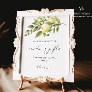 Yellow Lemon Cards and Gifts sign, Modern Lemon Baby Shower gifts Sign, Yellow Citrus cards and gifts sign, summer Printable Signs 122