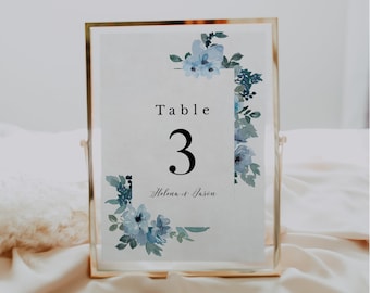 Blue Floral Table Numbers Rustic wedding table number, editable table number template, printable table number, instant download 131