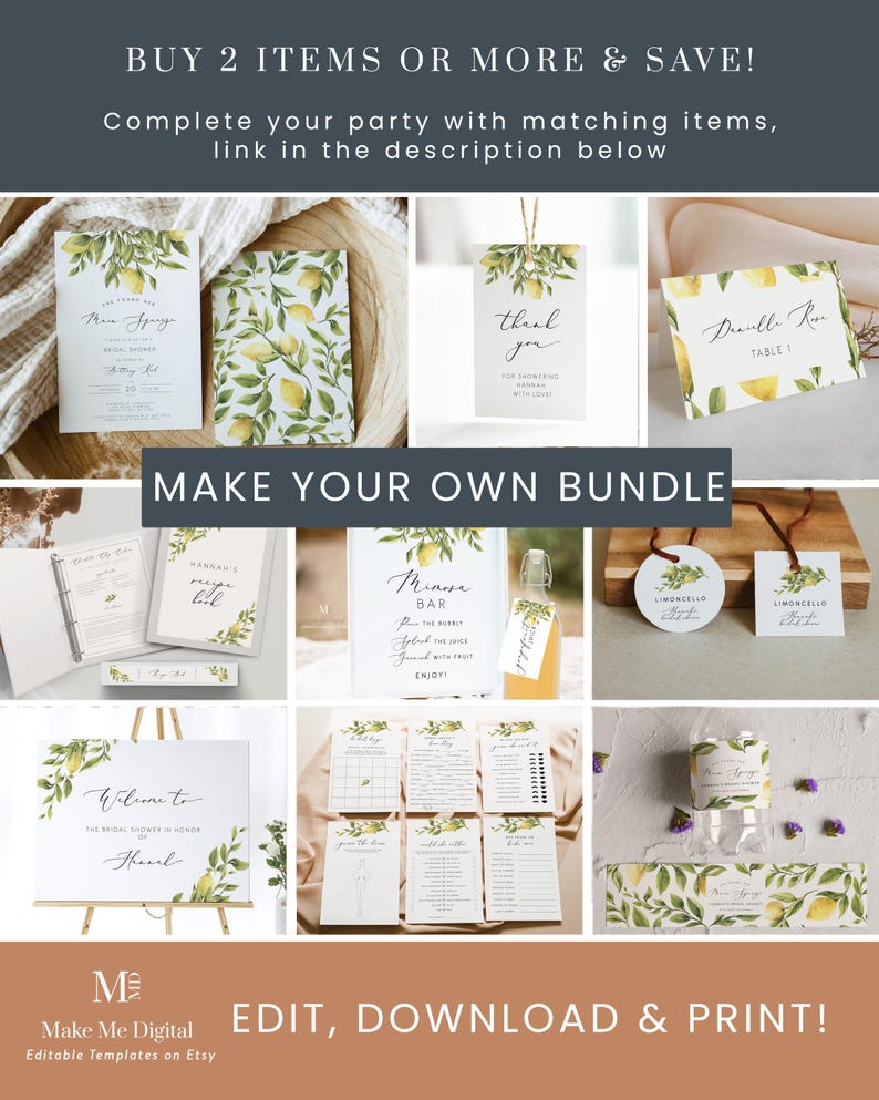 Lemon Wedding Double Sided Invitation citrus Invitation, Yellow lemon Wedding Invite Instant Download Editable yellow citrus information 122 image 5