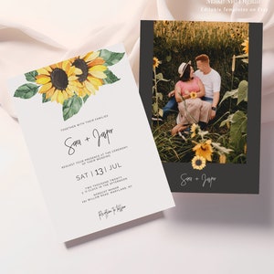 SUNNY | Rustic Sunflower Wedding Invite, elegant floral wedding invitation printable, editable yellow sunflower wedding invite