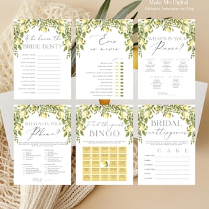 12 lemon bridal shower game set, Amalfi Coast hen party games, he said, she said, bridal bingo, who knows the bride best,mediterranean 122