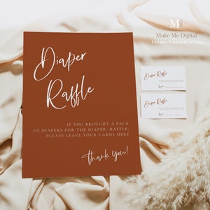 Terracotta Diaper Raffle Sign & Cards, Burnt Orange Baby Shower raffle, Printable Shower diaper raffle, Modern Baby shower Editable TERA