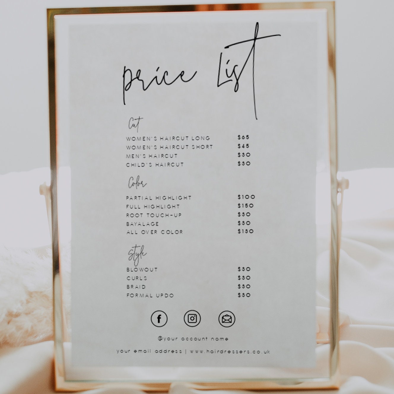 Modern Calligraphy Price List Sign Template Small Business Etsy UK