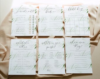 White Orchid Bridal Shower Games,  Modern ivory Bridal Shower Games set of 6, Instant Download, botanical bridal shower editable games