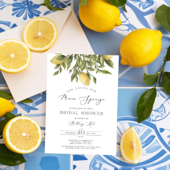 Yellow Lemon She Found Her Main Squeeze Invitation template, summer bridal shower Elegant Bridal Shower Invite Instant Download Editable 122