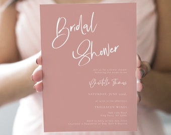 Dusty Pink Bridal Shower Invitation, Modern Rose Bridal Shower invitation, Printable invitation Boho bridal shower Editable calligraphy RE1