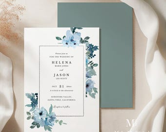 Blaue Blumen Hochzeitseinladung Rustikale Hochzeitseinladung, bearbeitbare Hochzeitseinladung Vorlage, druckbare Hochzeitseinladung, sofortiger Download 131