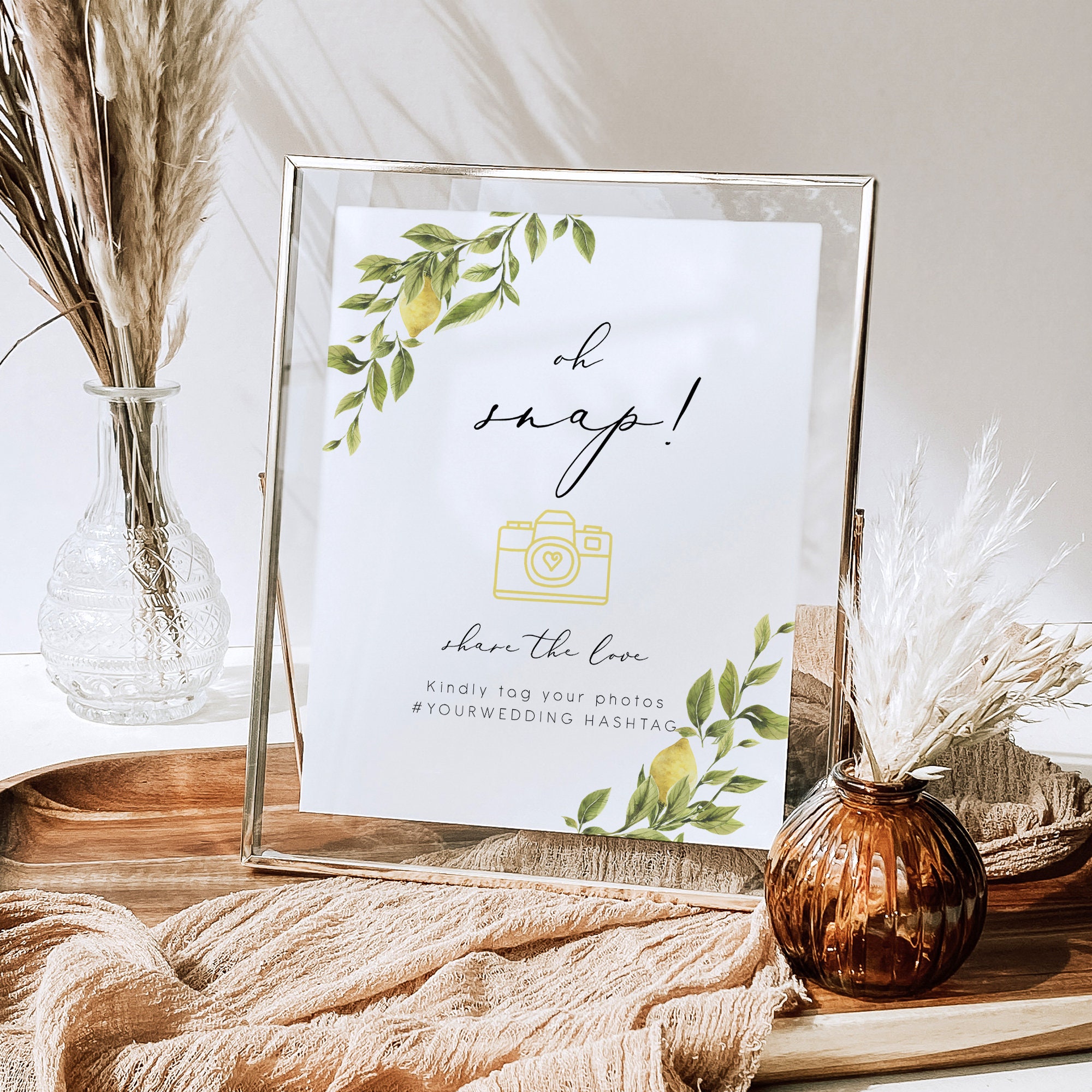 Yellow Lemon Snapchat Wedding Hashtag Printable, Modern Lemon Wedding Hashtag Sign, Yellow Citrus Camera Snap hashtag Printable Signs 122