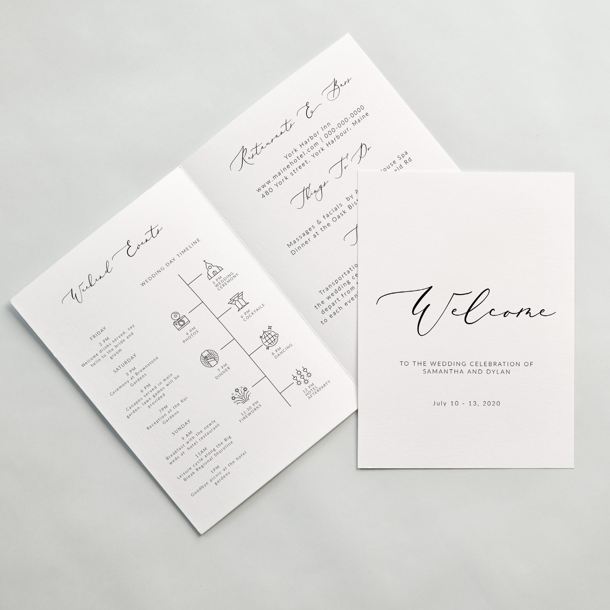 Plantilla de carta de bienvenida de boda plegable, carta de bienvenida plegable imprimible, carta de bienvenida plegable, itinerario de boda con nota