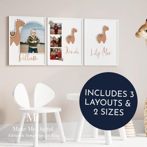 Boho Rainbow Llama Nursery Name Print Template, Bohemian Alpaca Kids Bedroom Decor, Printable Nursery Decor, Terracotta llama sign Editable