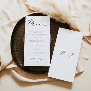 Elegant Wedding Menu Cards Long, Printable Menu Cards for wedding, Instant Download, Editable Menu template 110