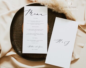 Elegant Wedding Menu Cards Long, Printable Menu Cards for wedding, Instant Download, Editable Menu template 110