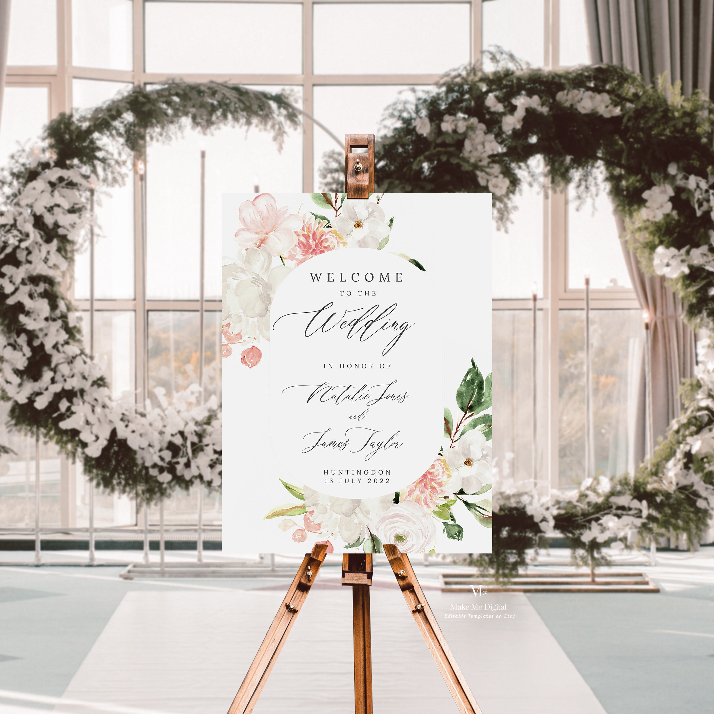 Peony and Rose Wedding Welcome Sign Editable Easel Welcome picture image