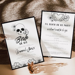 Bride or Die Bachelorette Party Invitation, Printable SKULLS til death do us party hen do Instant Download Halloween gothic bachelorette
