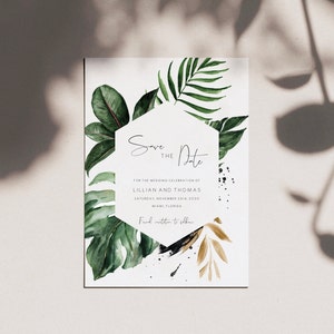 Tropical Save the Date Template invitation, Save The Date Greenery, Printable Save The Date, Green leaf Save the Date Editable 119 image 1