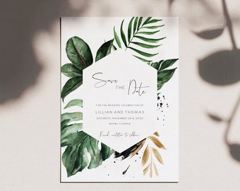 Tropical Save the Date Template invitation, Save The Date Greenery, Printable Save The Date, Green leaf Save the Date Editable 119