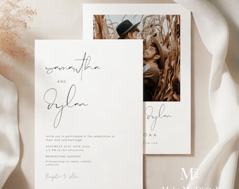 Modern Minimalist Wedding Invitation, calligraphy minimalist wedding invitation, printable modern wedding invitation, instant download 120