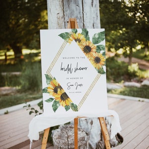 Sunflower Bridal Shower Welcome Sign, rustic floral Bridal shower welcome printable, editable yellow sunflower hen party welcome sign SUNNY