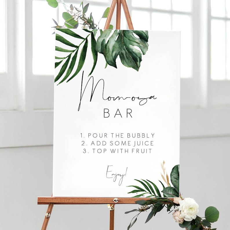 Tropical baby shower momosa bar sign palm leaf mimosa bar, Baby Shower sign, Printable green momosa bar sign, Instant Download 119 image 10