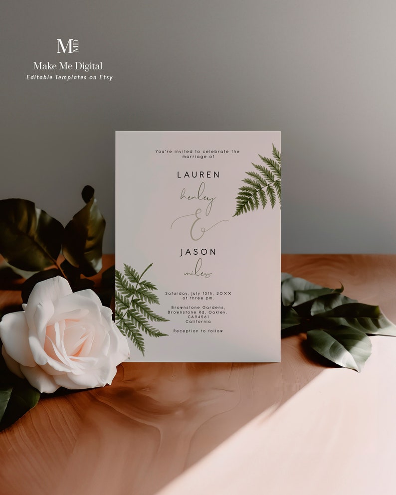 Elegant Fern wedding invite, editable fern wedding invitation, Greenery wedding invite, instant download 112 image 8