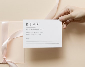 Simple Wedding RSVP card, Editable wedding template, Minimalist Wedding Response printable, modern rsvp template instant download 115