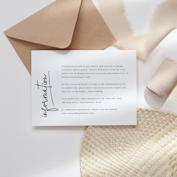 Editable wedding information card, wedding details card, minimal wedding info card, modern wedding insert card, instant download 111