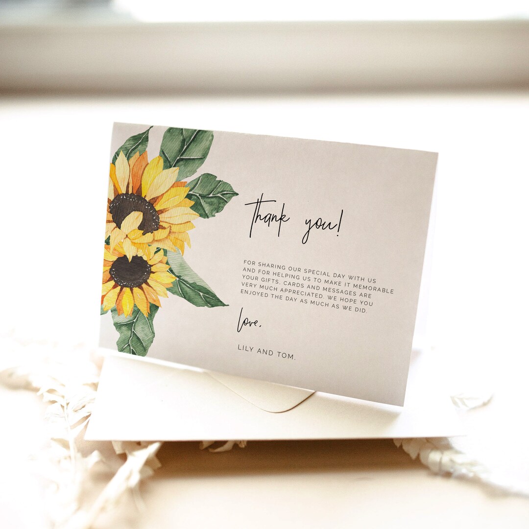 Rustic Sunflower Thank You Card Wedding, Country Floral Thank You ...