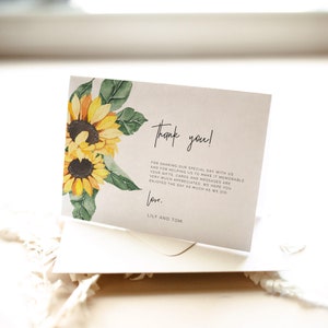 Rustic Sunflower Thank you card wedding, country floral thank you printable, editable yellow sunflower country professional message SUNNY image 1