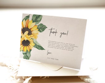 Rustic Sunflower Thank you card wedding, country floral thank you printable, editable yellow sunflower country professional message SUNNY