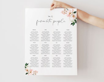 Pink hydrangea Seating Chart blush wedding seating plan magnolia our favourite people printable, find your seat instant download 116
