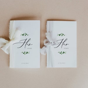 Green Eucalyptus Wedding Vow Books, greenery His and Her Wedding Vow Printable, Personalized Vow Booklet Wedding Vows Editable 127