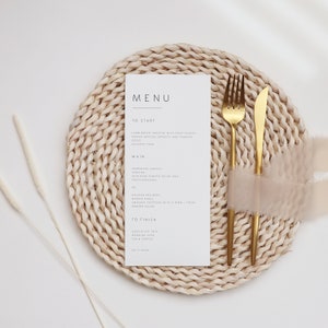 Simple wedding menu template | Modern and simple Wedding Menu | printable wedding menu card |  Minimalist wedding menu, black & white 115