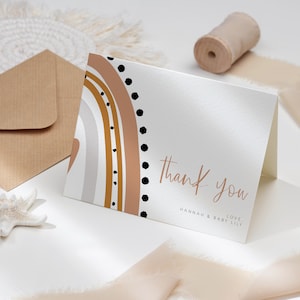 BOBO | Boho Regenbogen Dankeskarte, Boho Regenbogen Babyparty danke, Printable danke Karte flach, Terrakotta dusche Bearbeitbar