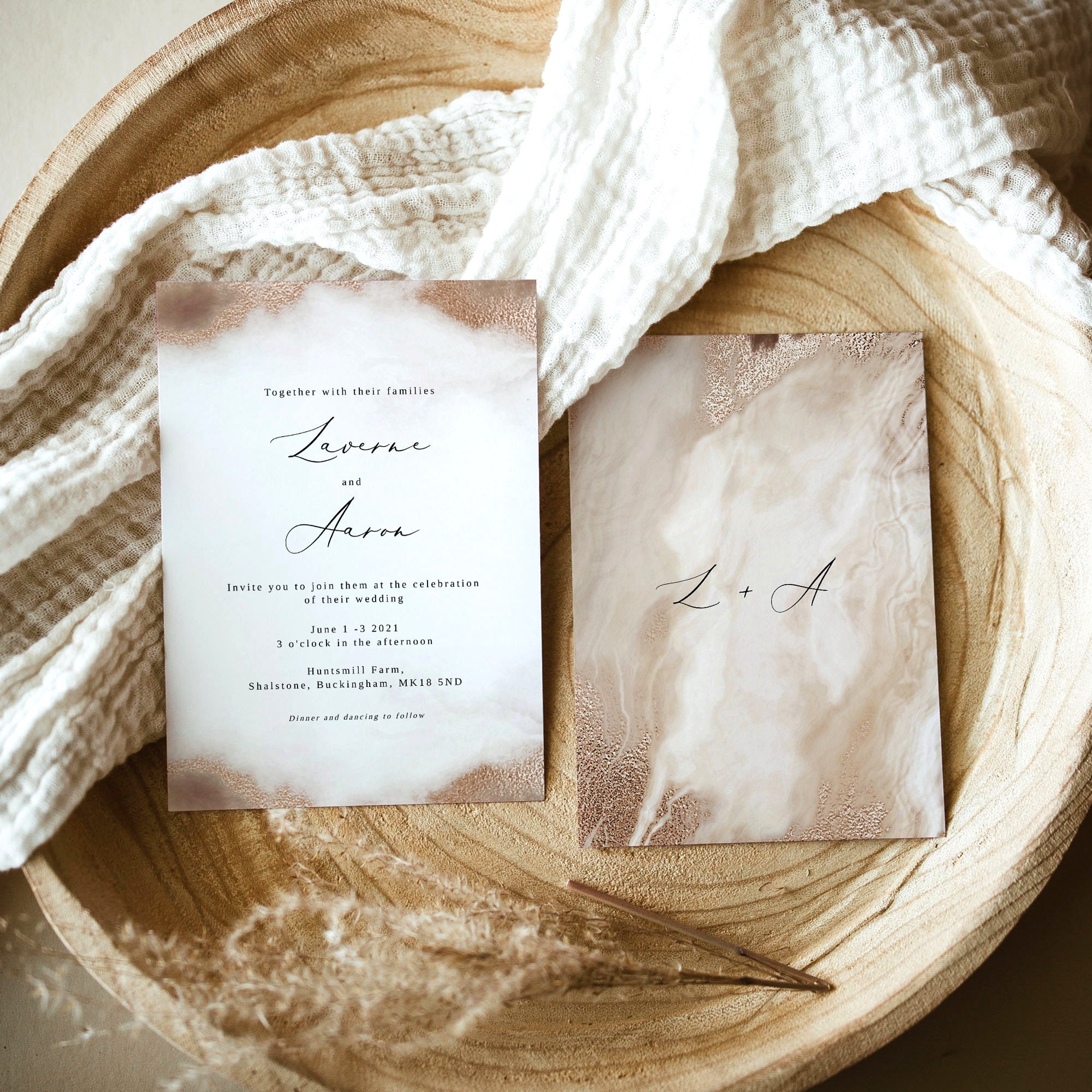 Editable Instant Download,Frame with Gold Rose Wedding Invite Set