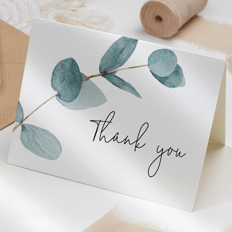 Eucalyptus Greenery Thank You Card Wedding Thank You Card Etsy UK