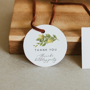 LEMON | Birthday party Thank you Tag, Yellow Citrus favor circle Tag, Printable square tag, yellow gift Tag, Editable Thank you gift Tag 122