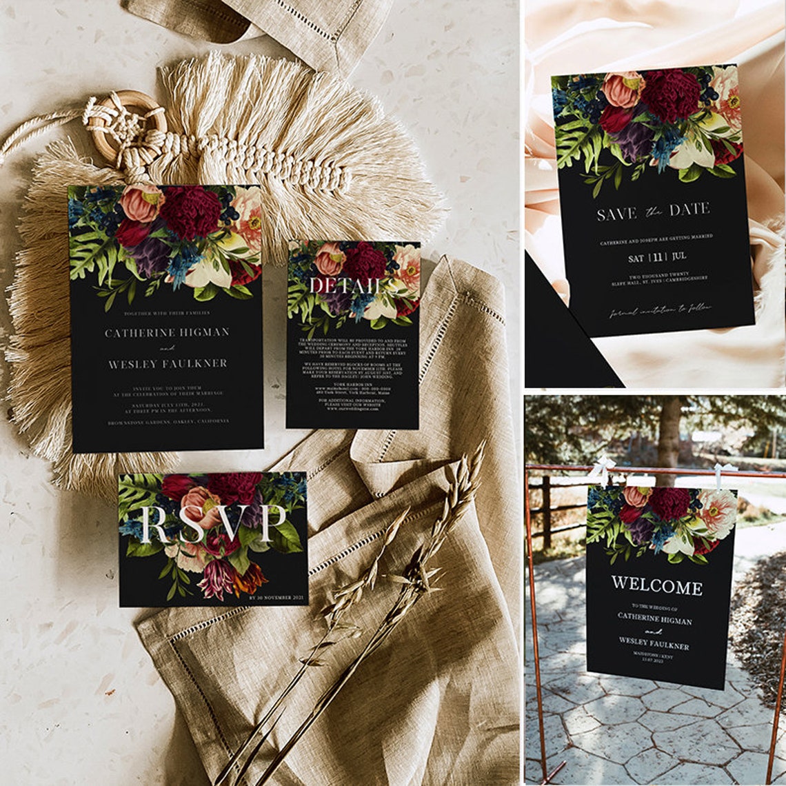 15 item Dark Moody Floral Stationery Bundle Gothic Wedding image 3