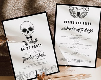 Till Death Do Us Party Bachelors Party Invitation, Printable SKULLS cheers and beers stag party Instant Download Halloween gothic bachelors
