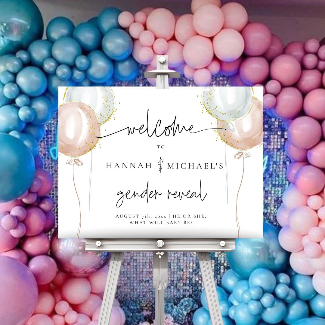 Balloon Gender Reveal Welcome Sign, Delicate Pink & Blue Welcome Sign