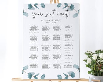 Eucalyptus Seating Chart Sign Wedding Sign Find your seat Wedding Sign Printable Instant Download SeatingEditable PDF DIY 113