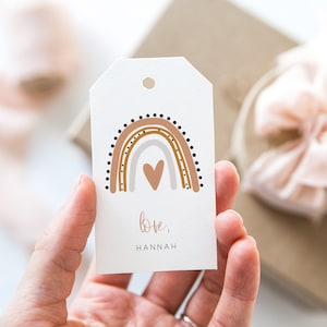 Plantilla de etiqueta de regalo con arcoíris de terracota / Etiqueta de regalo genérica con arcoíris boho / Etiqueta de regalo de género neutro para regalos de baby shower BOBO